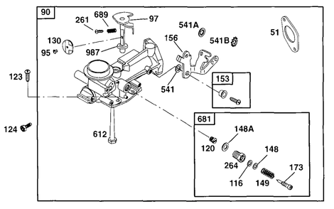 Carburetor Assembly Diagram and Parts List for 90102-0016-01  Briggs and Stratton Engine